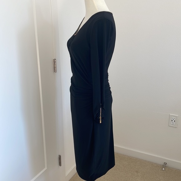 Cache Sexy V Neck Zip Stretchy Black Midi Dress - Picture 3 of 8